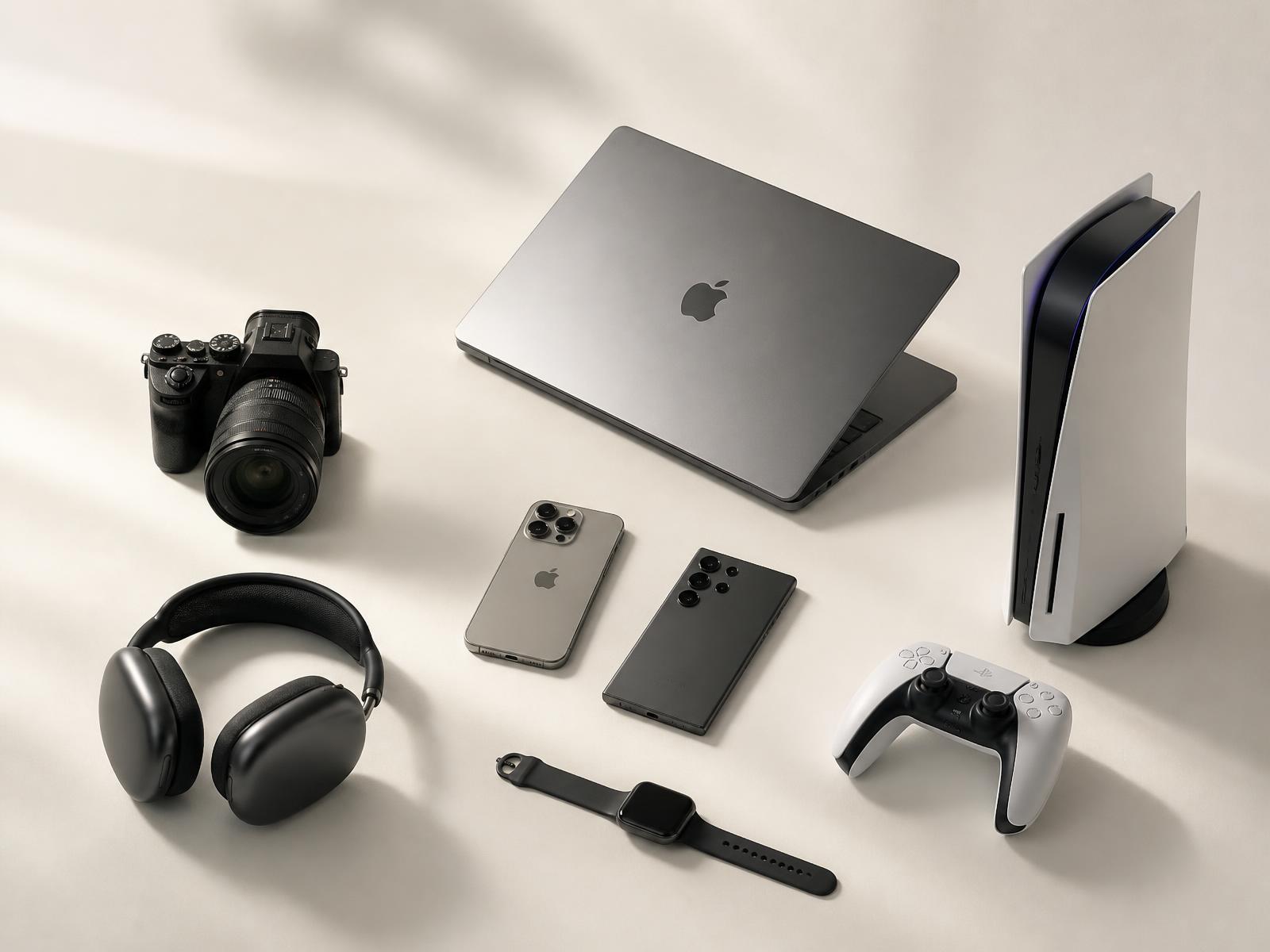 Used iPhone, Samsung phone, MacBook, PlayStation 5, camera, headphones and smartwatch we buy for cash